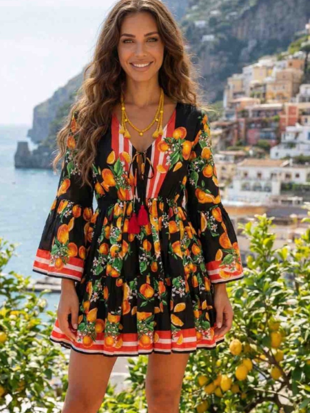 Antica Sartoria 2026 black Orange Floral Beach Dress NWT O/S